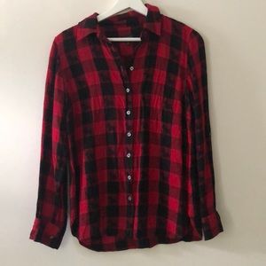 Talbots button down plaid top with dogs